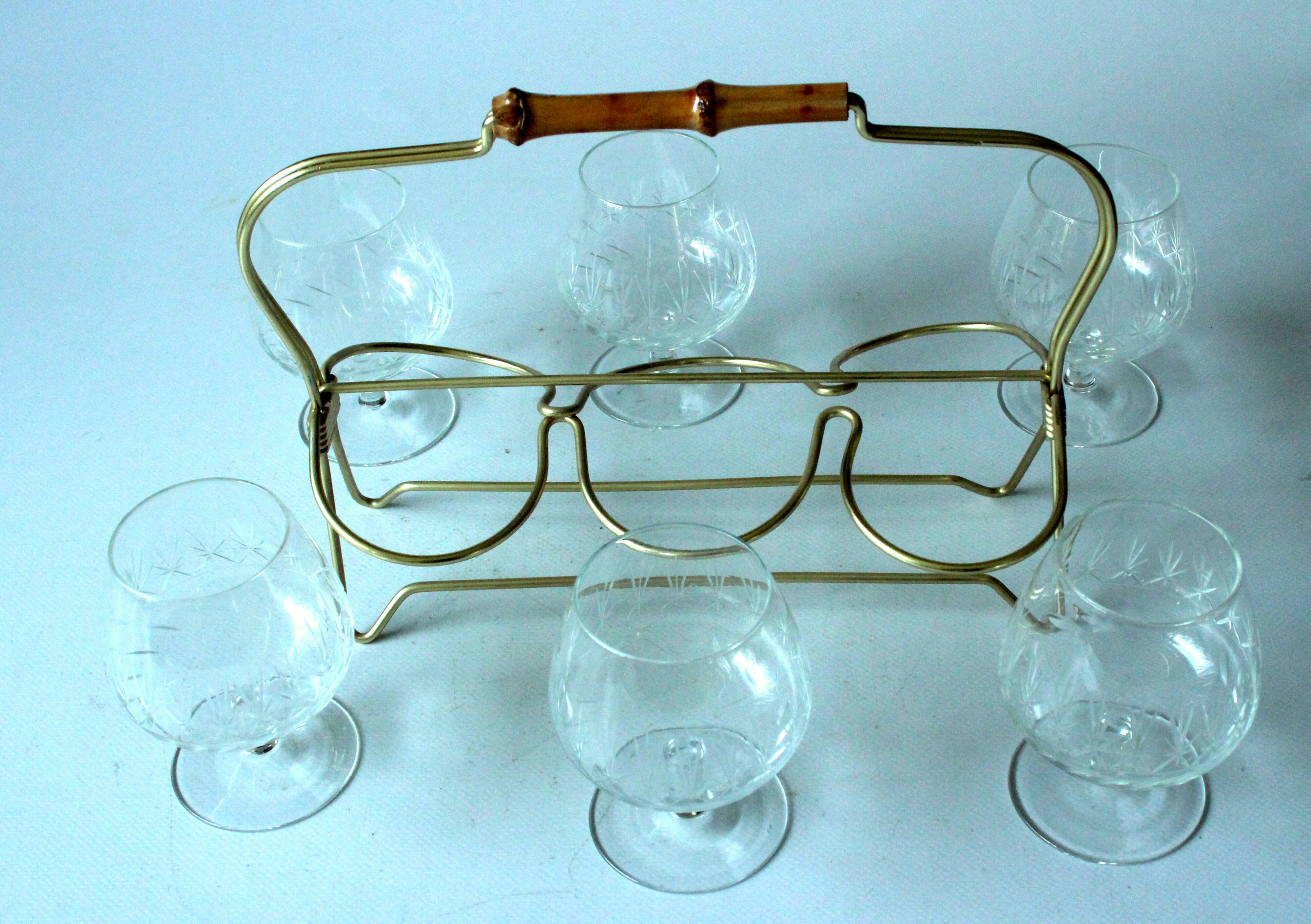 1950s - 6 cognac glasses on a brass tray as a set - Vintage