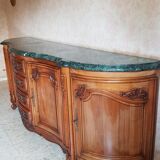4-door walnut bahut, green marble top