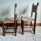 Brutalist wooden and rope chairs