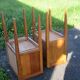 Pair of walnut bedside tables in Louis XVI style with brass inlay.