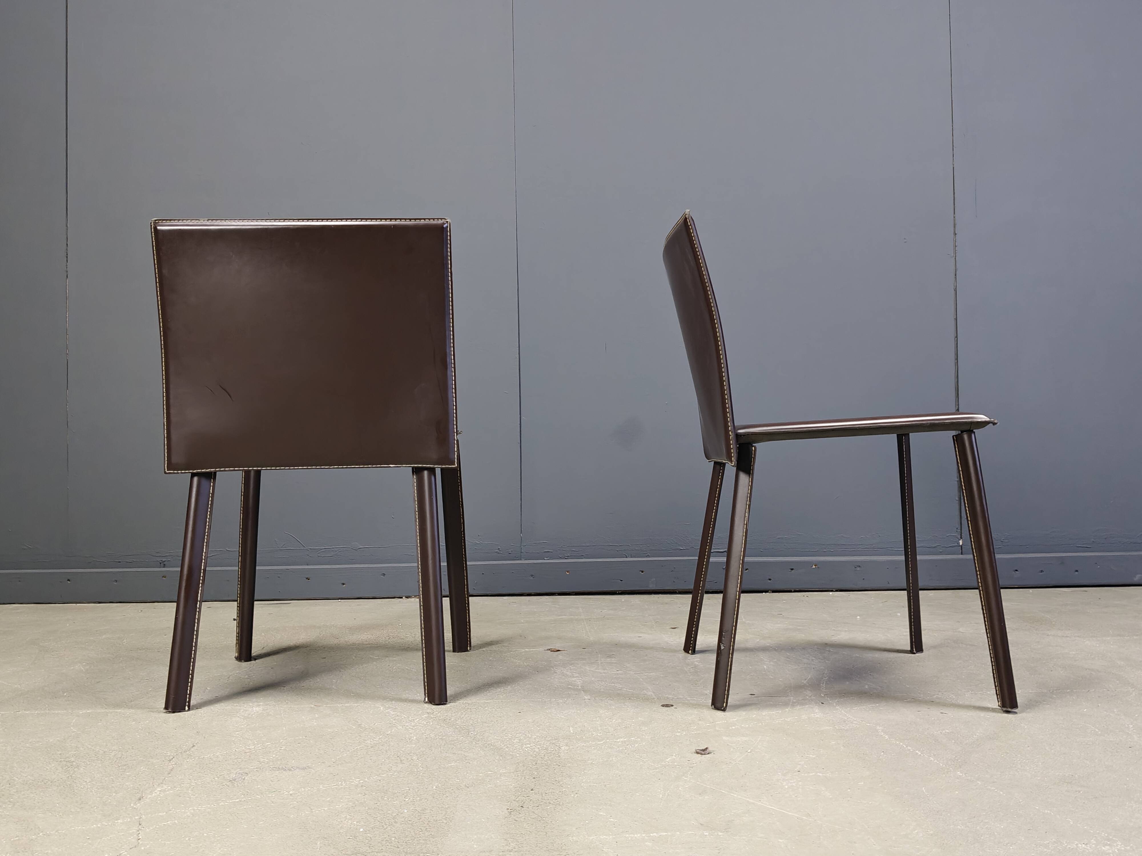 Vintage brown leather dining chairs, set of 6, 1980s