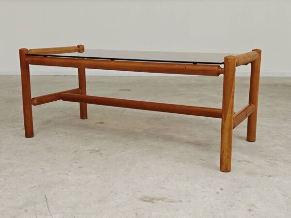 Table basse style chalet bois massif et verre  République Tchèque 1970