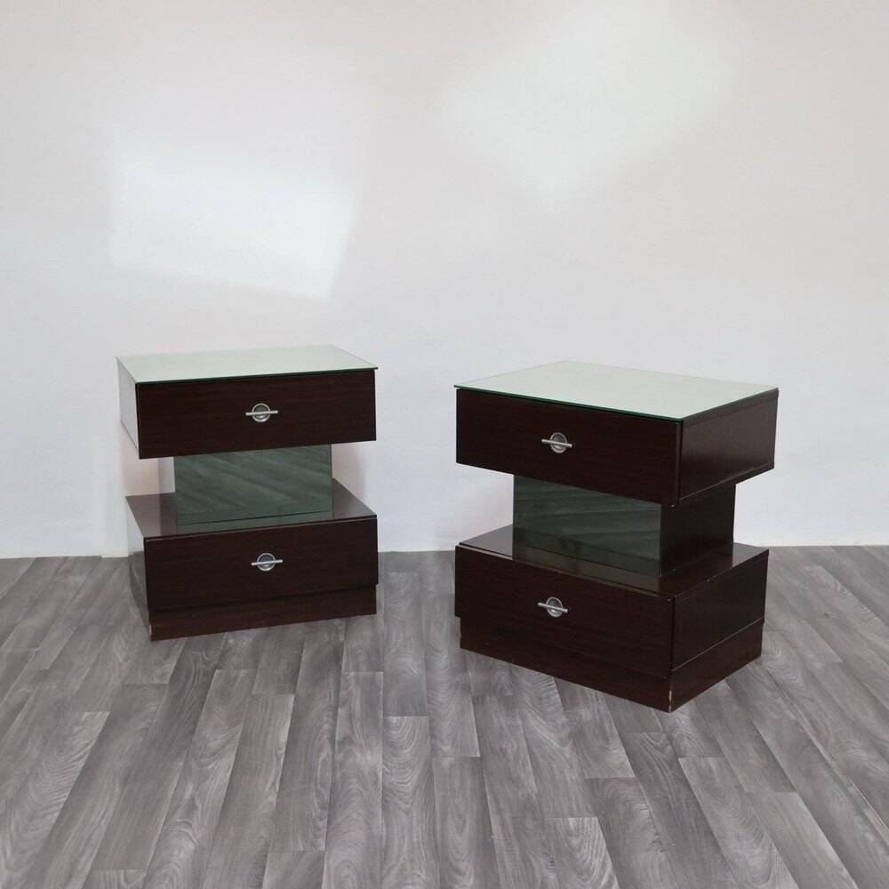 Macassar ebony bedside tables, cubic design, 1980s, set of 2.