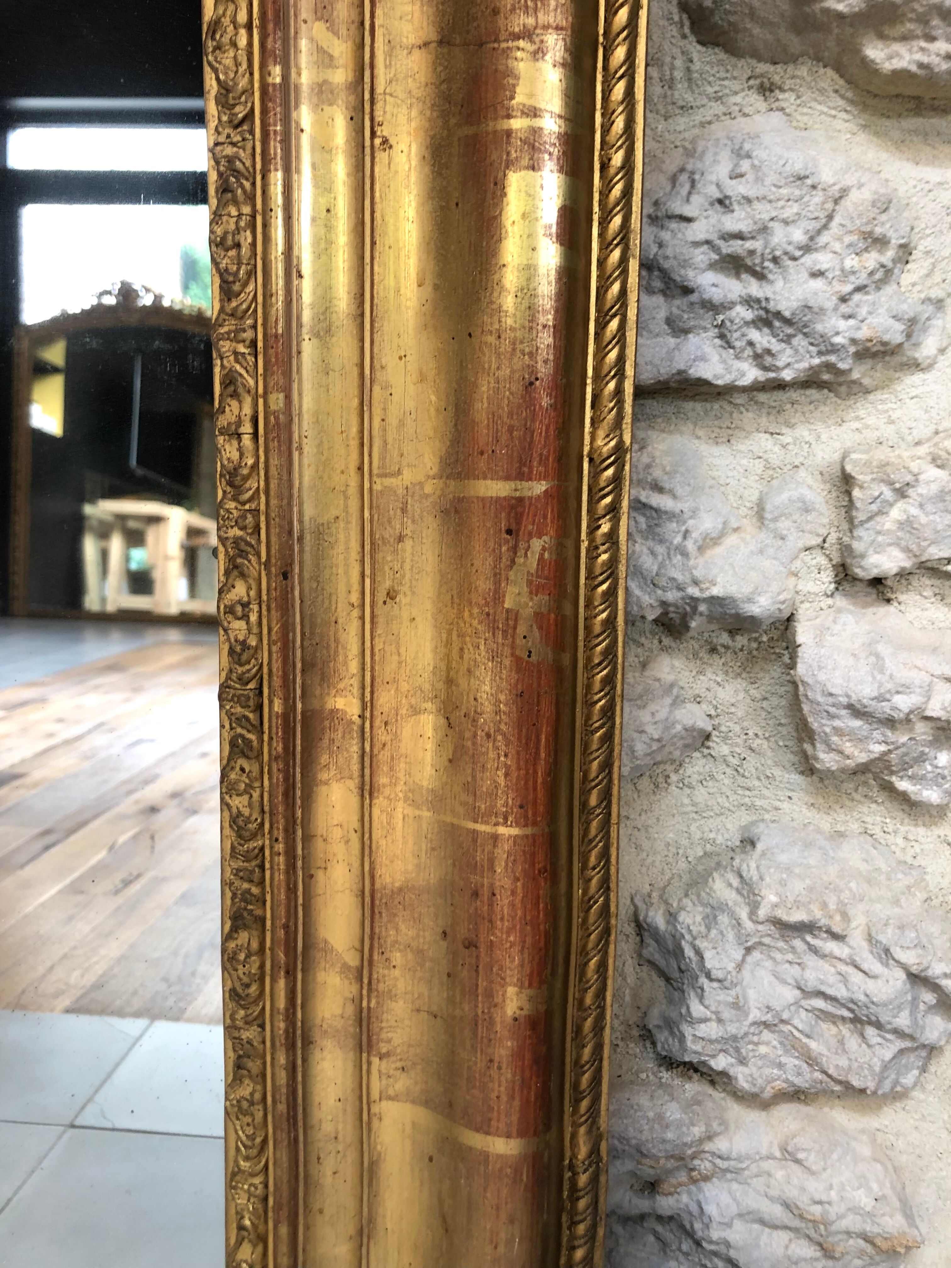 Louis-Philippe mirror 19th century, gold with gold leaf, mercury ice 102x77.5cm