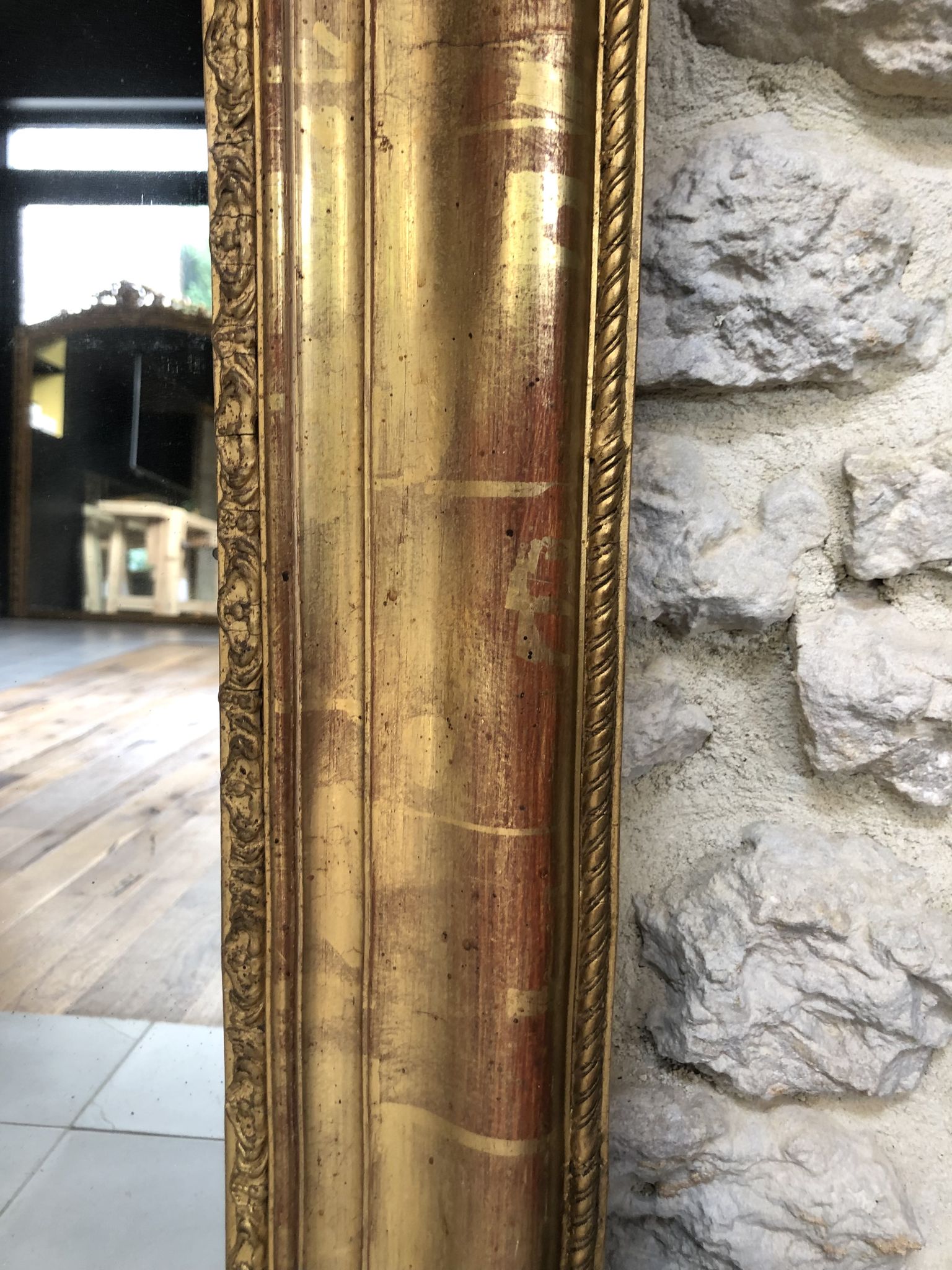 Louis-Philippe mirror 19th century, gold with gold leaf, mercury ice 102x77.5cm
