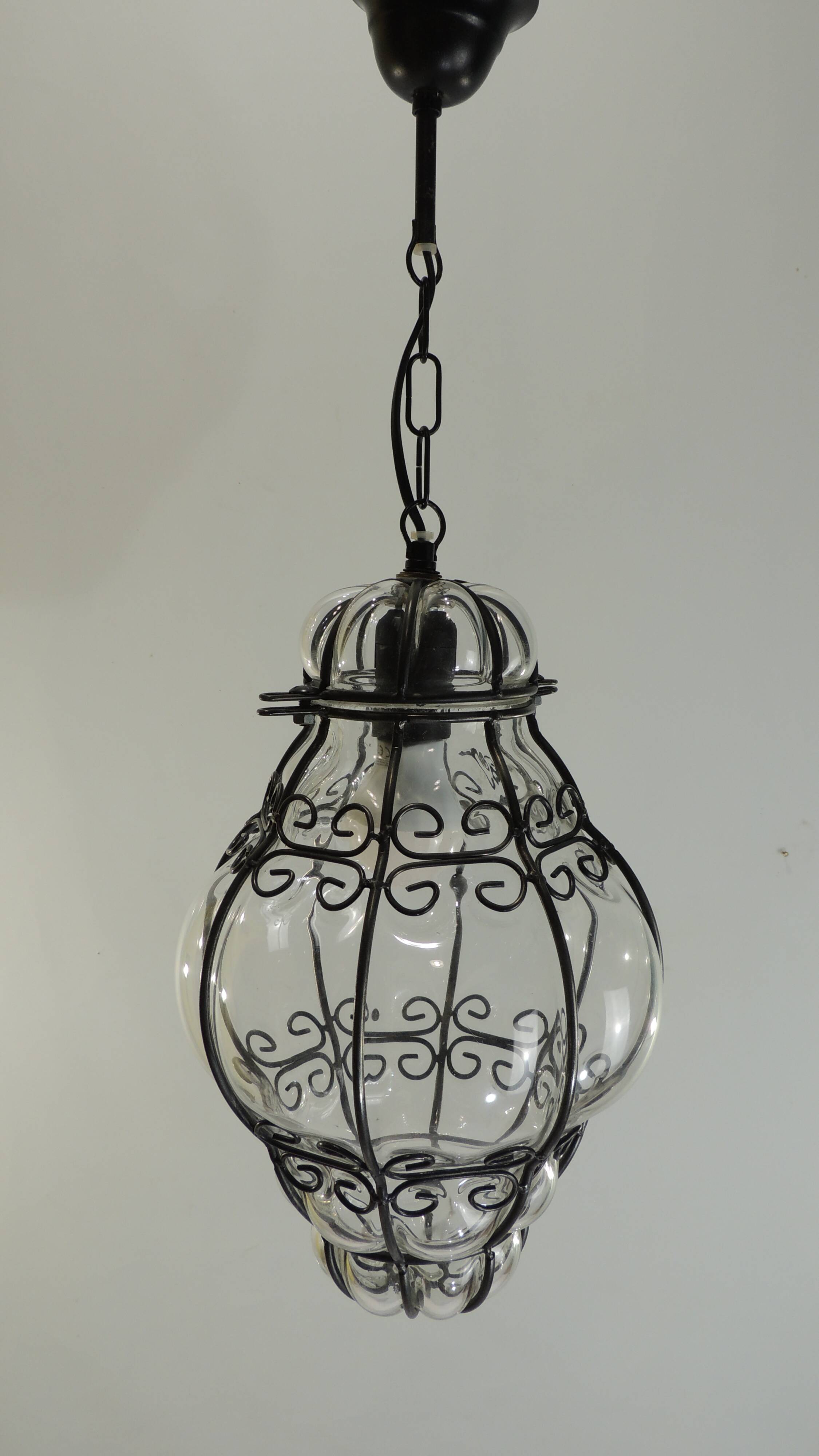 Vintage blown glass lantern suspension in Venetian style, evoking the