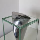 Modernist vase in aluminum and glass 1980