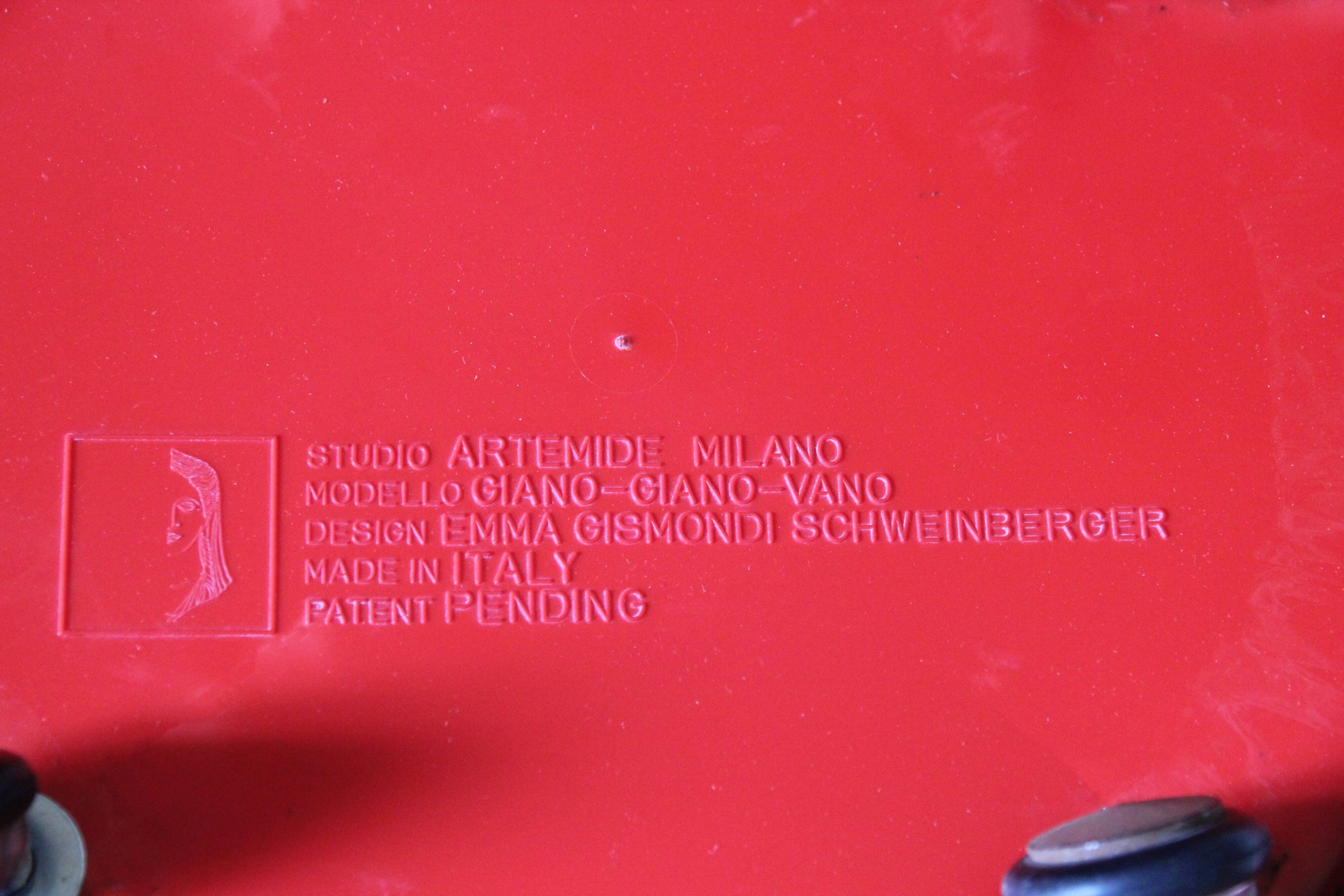 Pair of red Giano Vano bedside tables / side tables by Emma Gismondi for Artemide