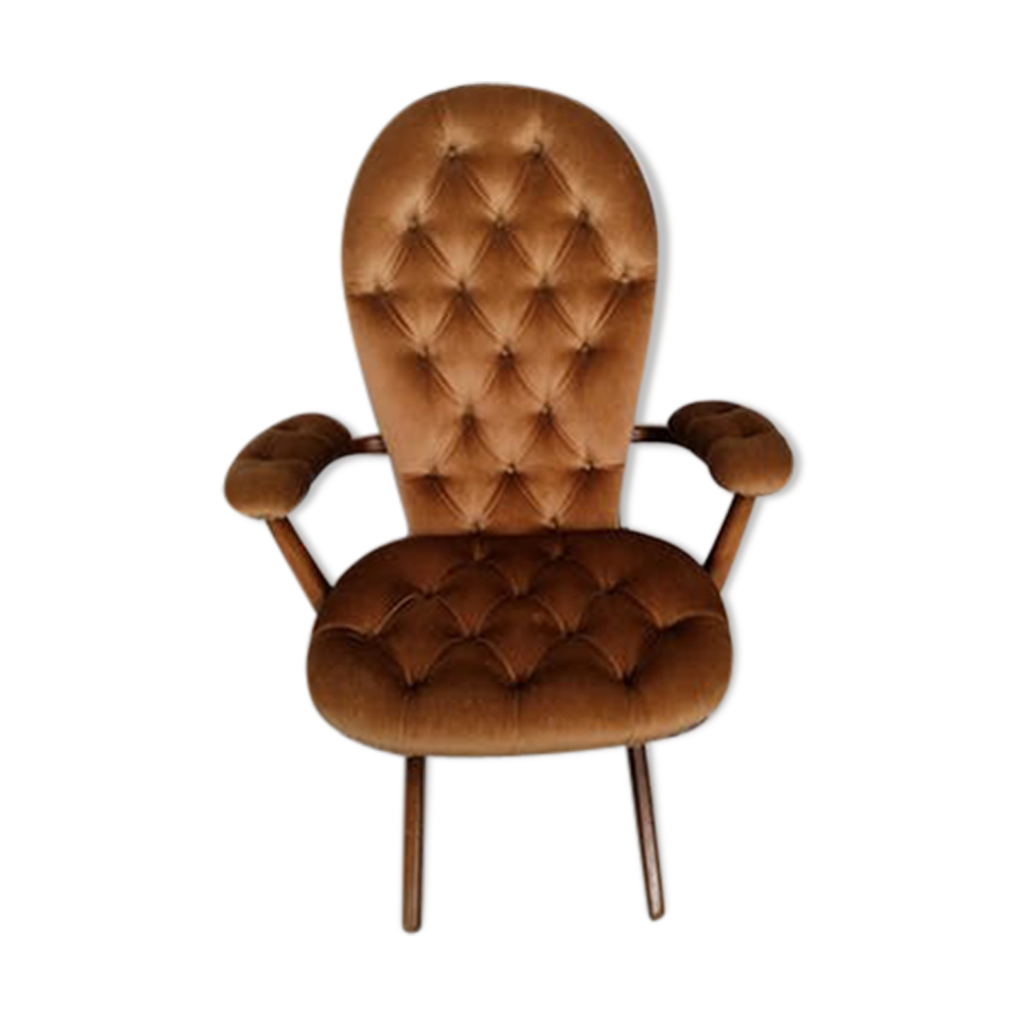 Fauteuil velours capitonné vintage