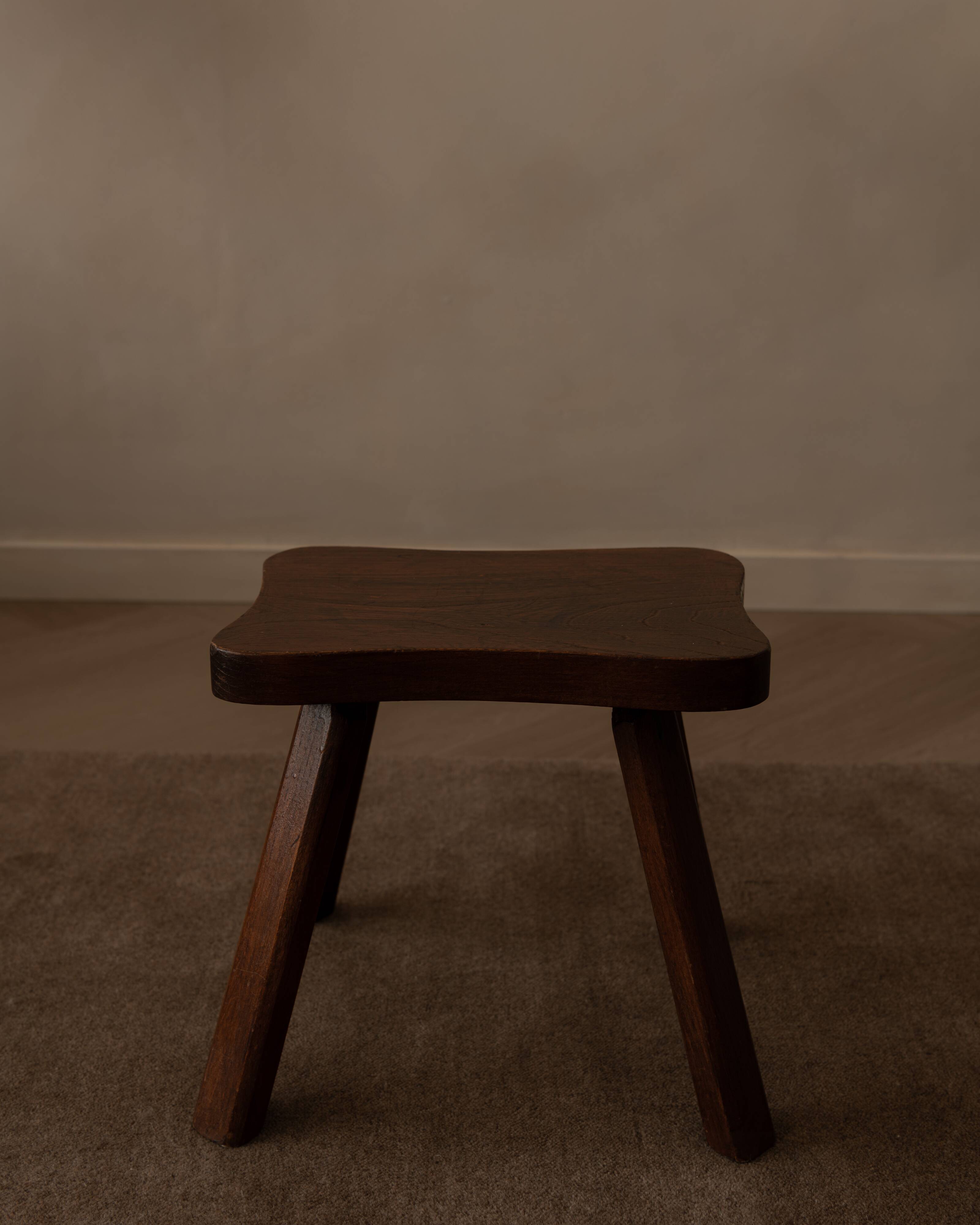 Vintage wooden wave stool · rustic low side table