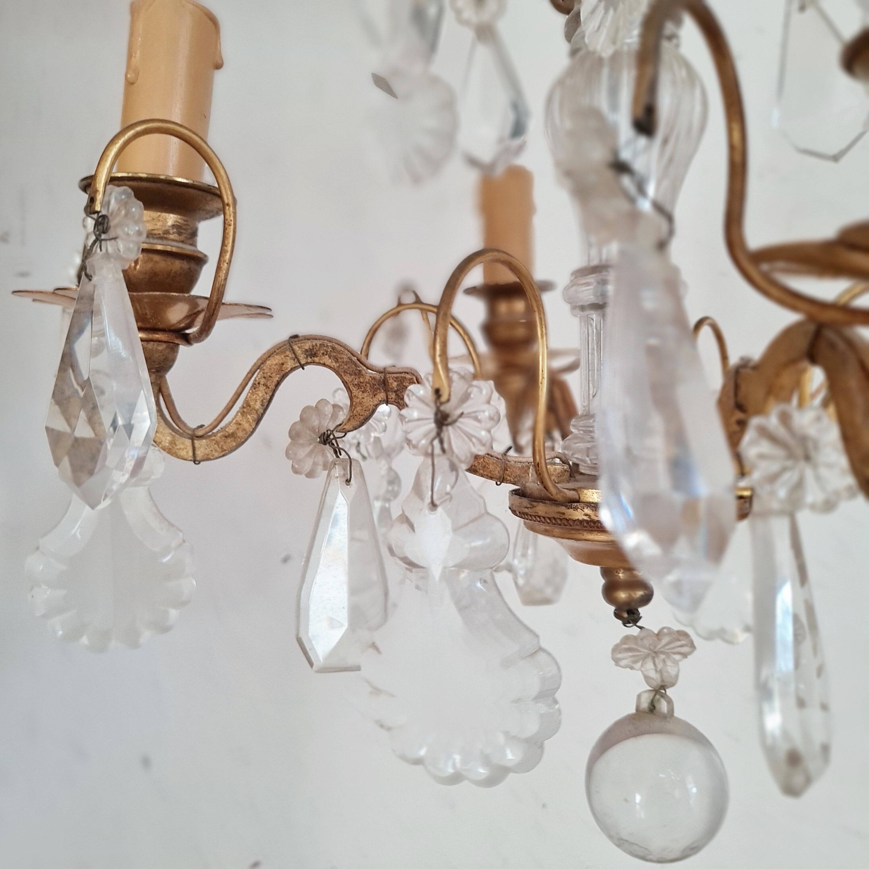 Chandelier with glass flower pendants from the beginning of the last century