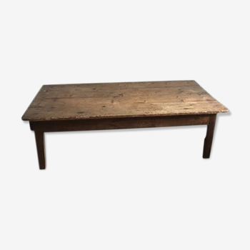 Rural coffee table in solid oak, originally from Brittany, 1900s, integrated drawer