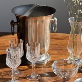 Set of 6 small crystal glasses with diamond points H14.5