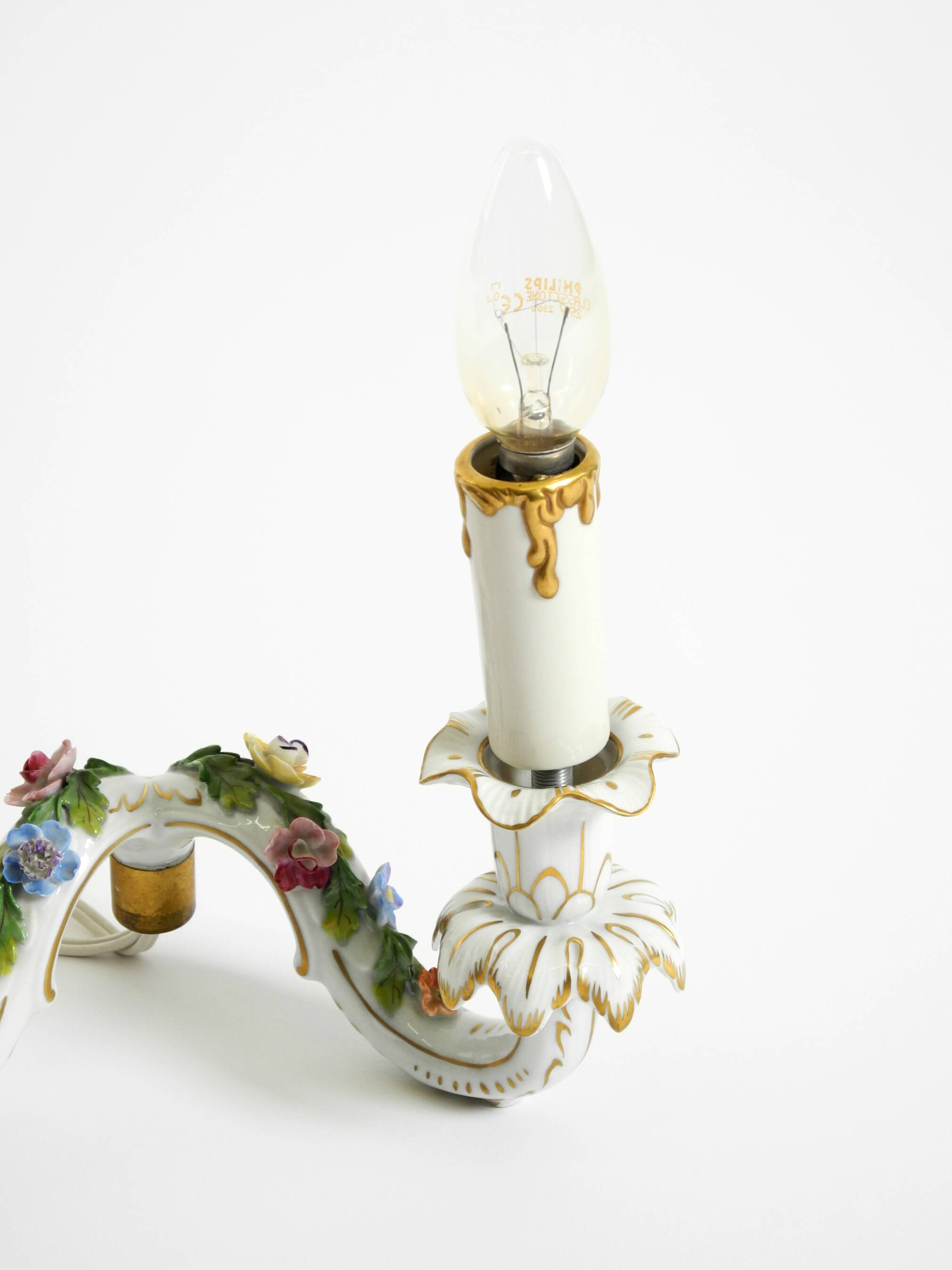 Beautiful hand-painted Mid Century porcelain wall lamp