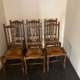Antique oak straw chairs with high backs