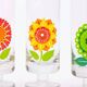 Set of 6 vintage pop art glasses with multicoloured flowers - 1970s