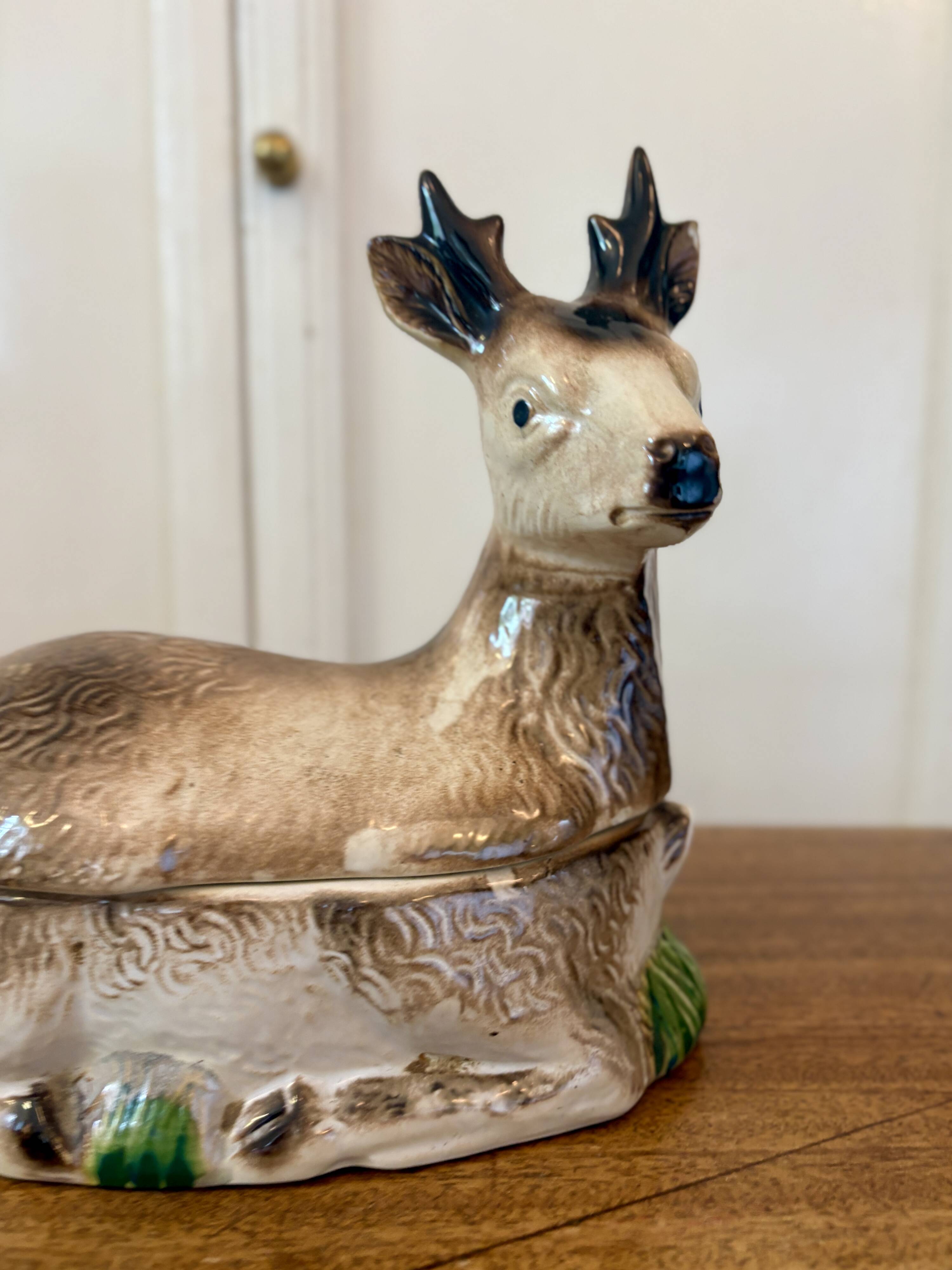 Antique Caugant ceramic terrine in the shape of a doe