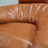 Vintage tripod lounge chair in leather, rattan and oak, Netherlands