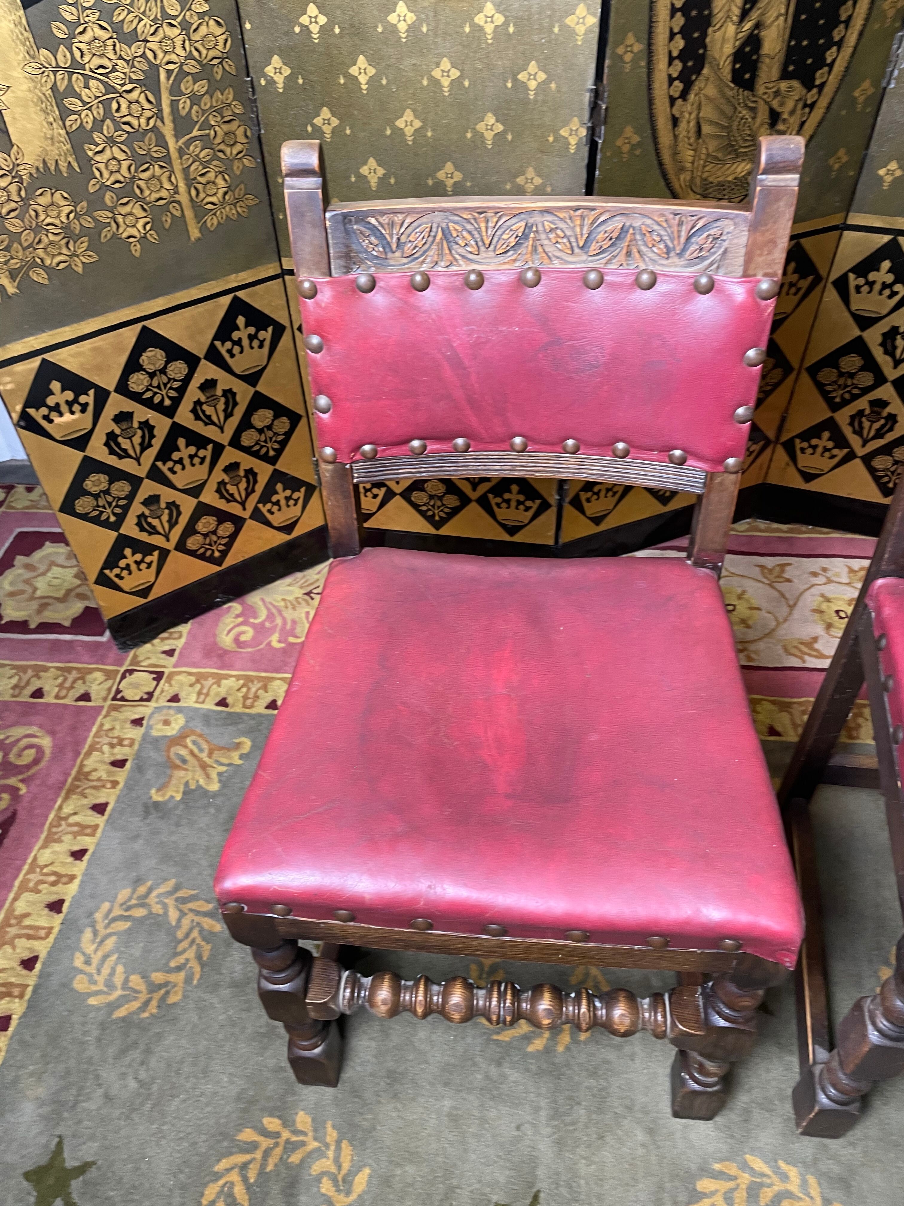 Suite 4 chairs in oak and red leather