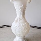 White opaline vase decorated with arabesques and ram's heads