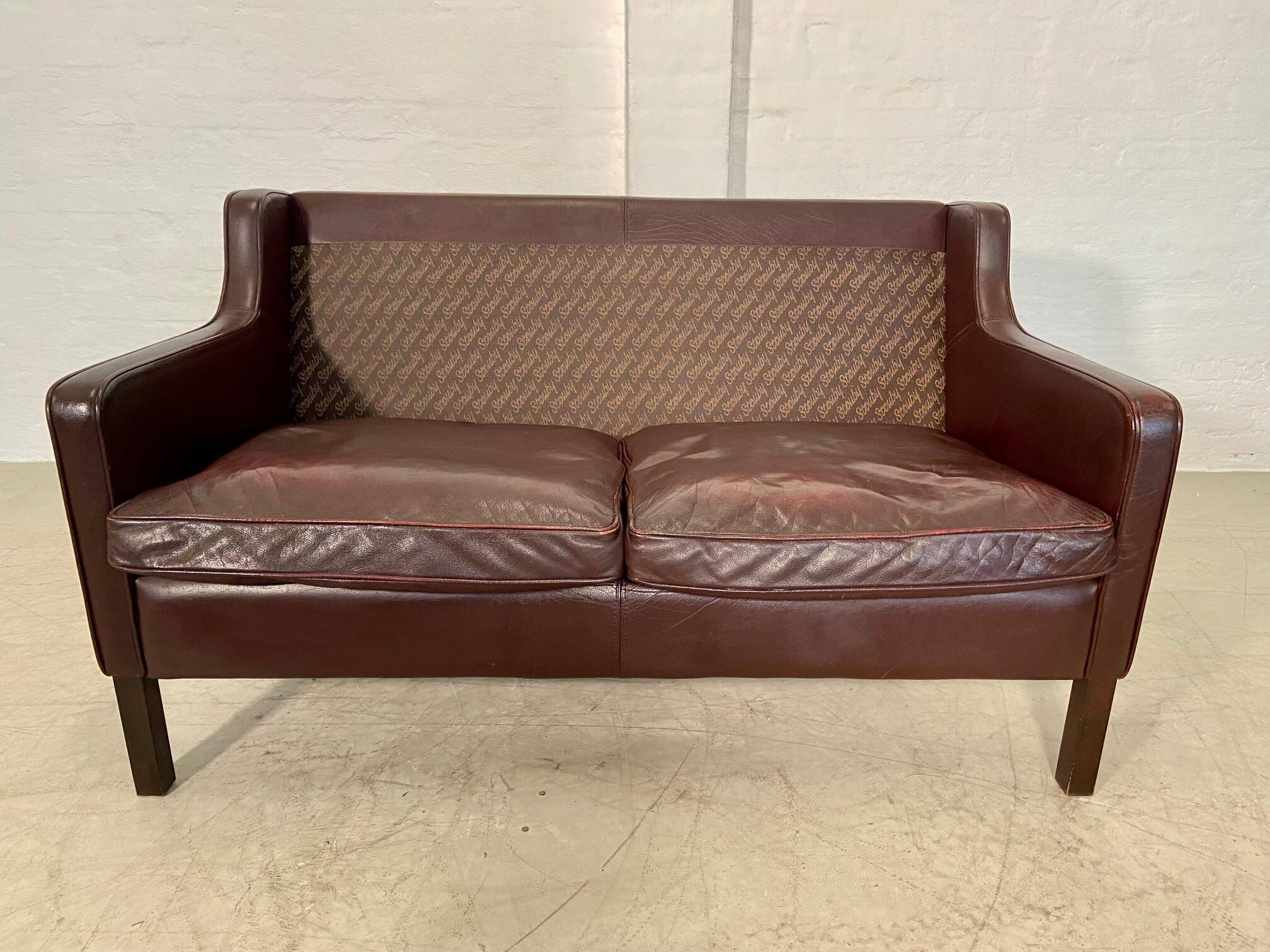 Vintage danish mid century dark cognac leather 2 seater stouby sofa