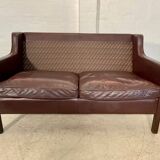 Vintage danish mid century dark cognac leather 2 seater stouby sofa