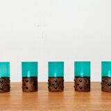 Drinking glasses in green glass and copper in mid-century style by Nanny Still, 1960s, set of 5.