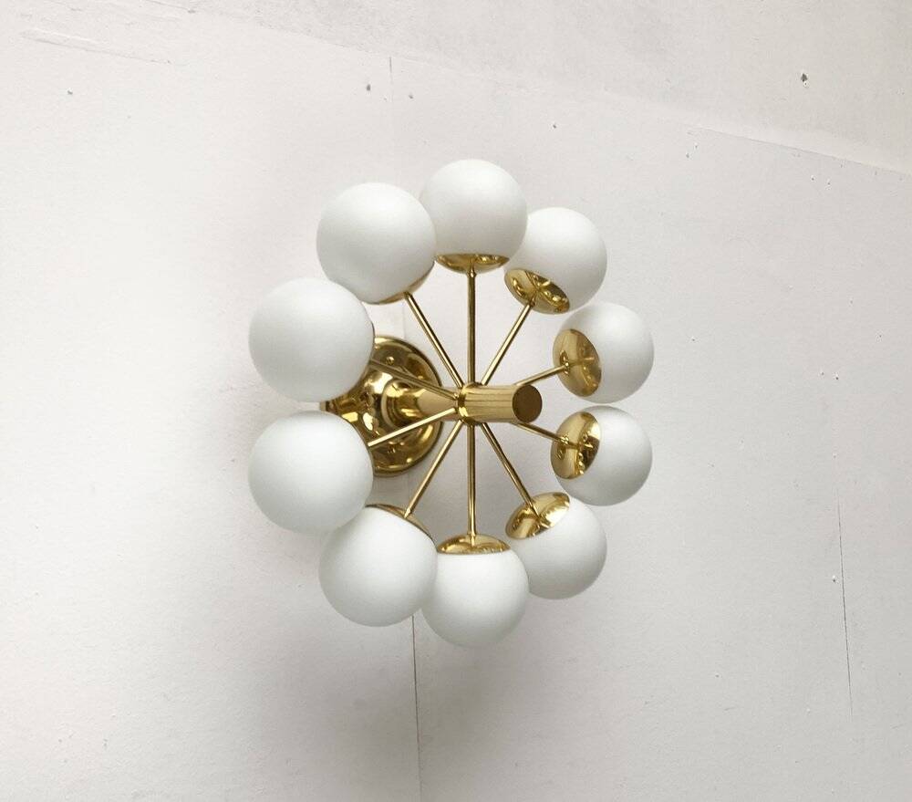 German brass ceiling lamp in mid-century modern space style by Kaiser Leuchten, 1960s.