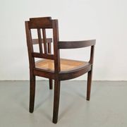 Art Nouveau Deco Armchair in Rattan Webbing, Oak and Copper, 1920s