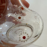 Antique blown glass carafe, enamelled with floral decoration, in the style of Legras.