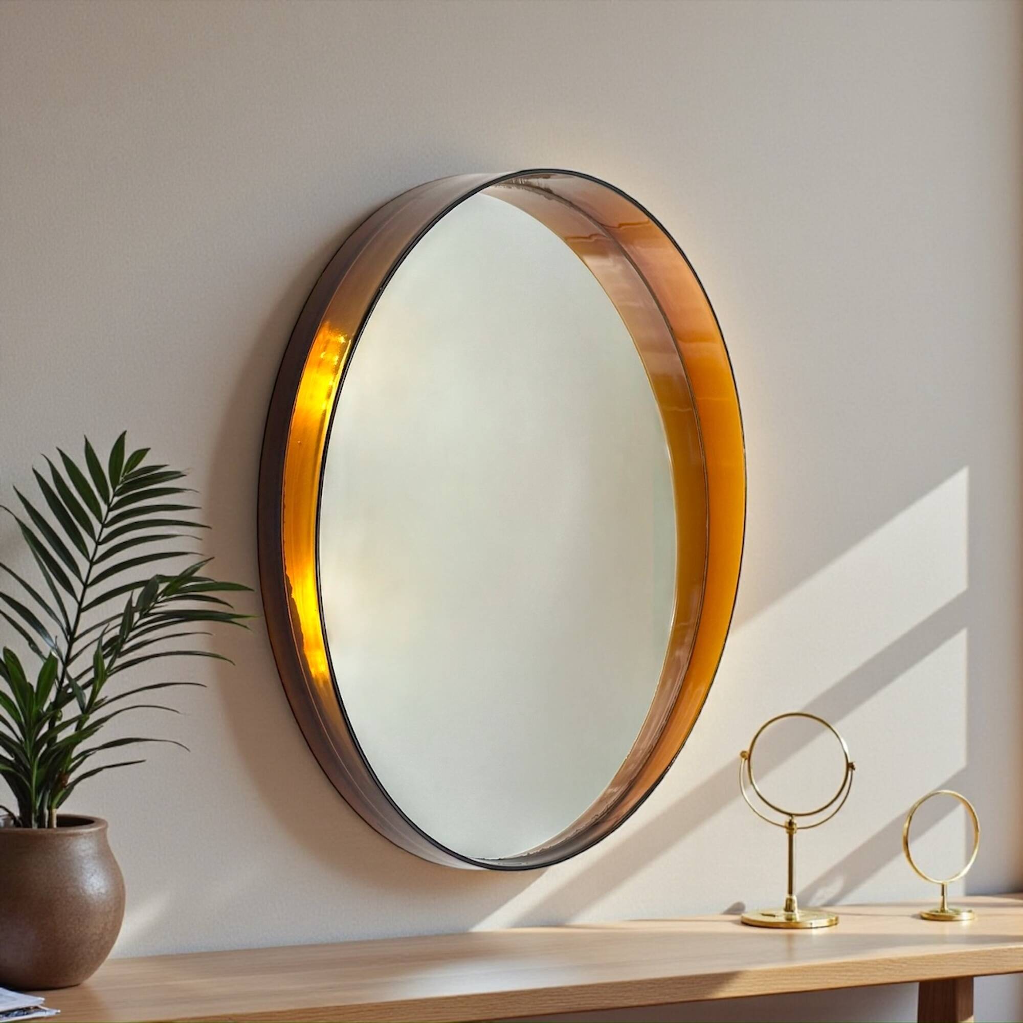 Miroir mural Space Age ambre français années 70