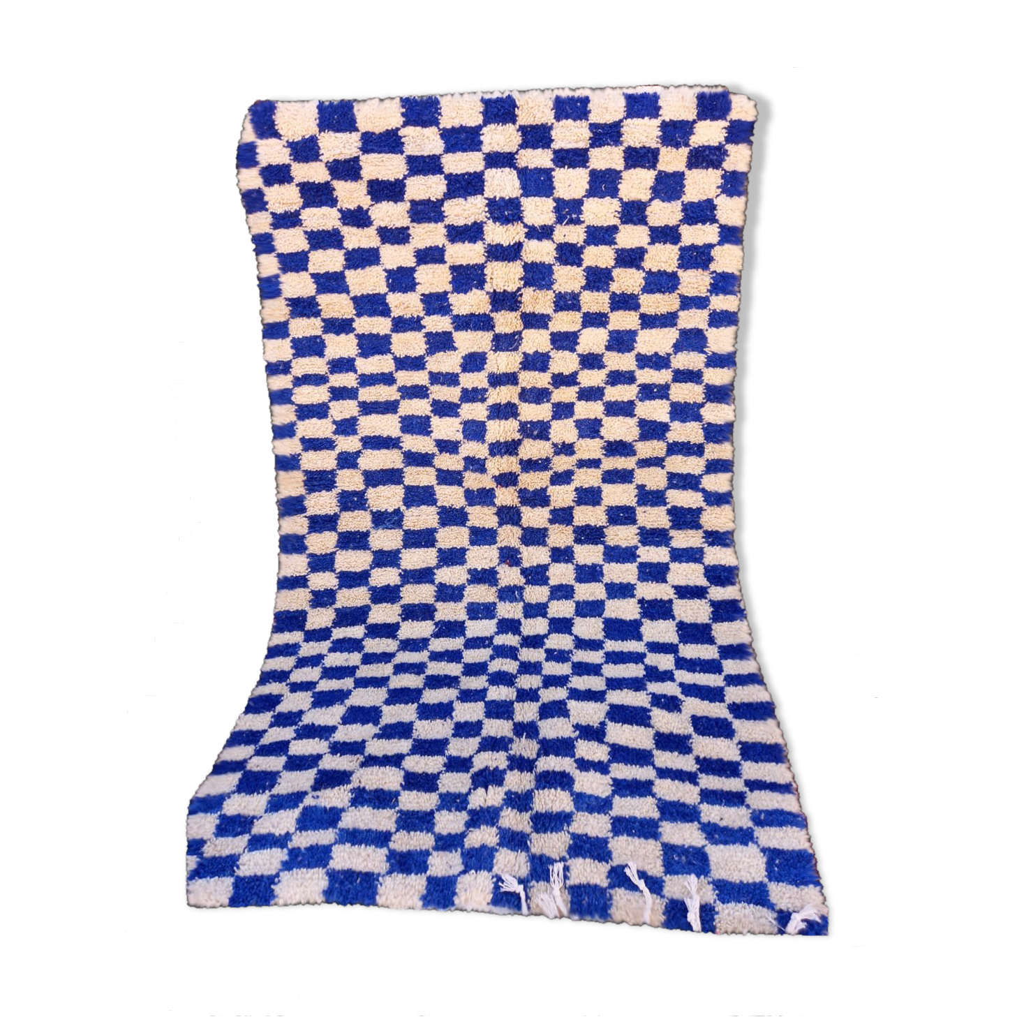 70s-style white checkerboard berber carpet in style 250 X 150