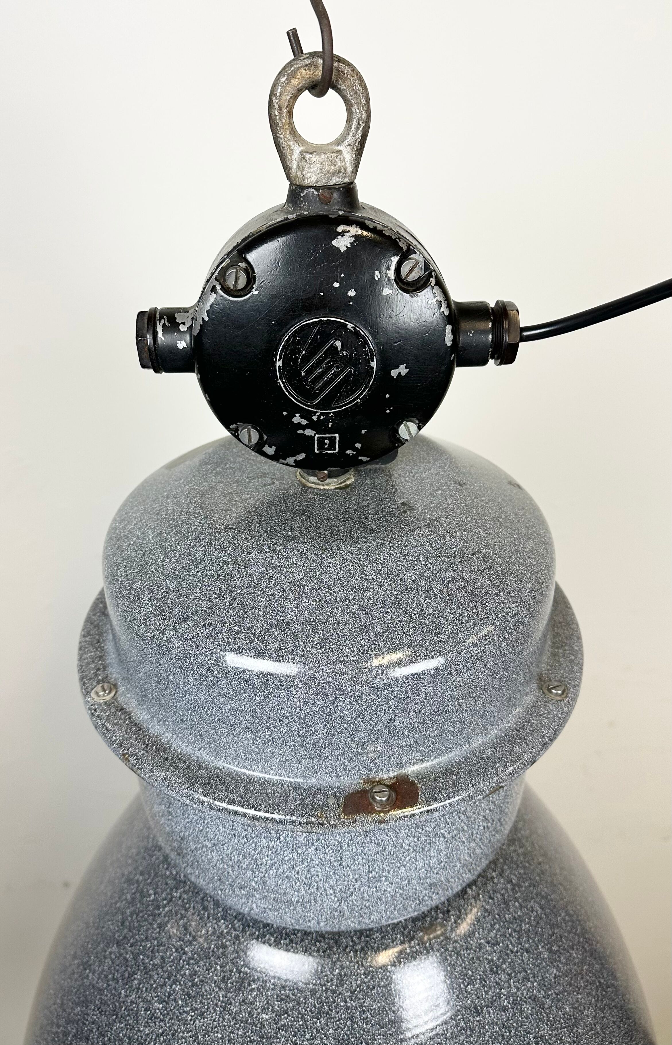 Large Grey Enamel Industrial Factory Lamp from Elektrosvit, 1960s
