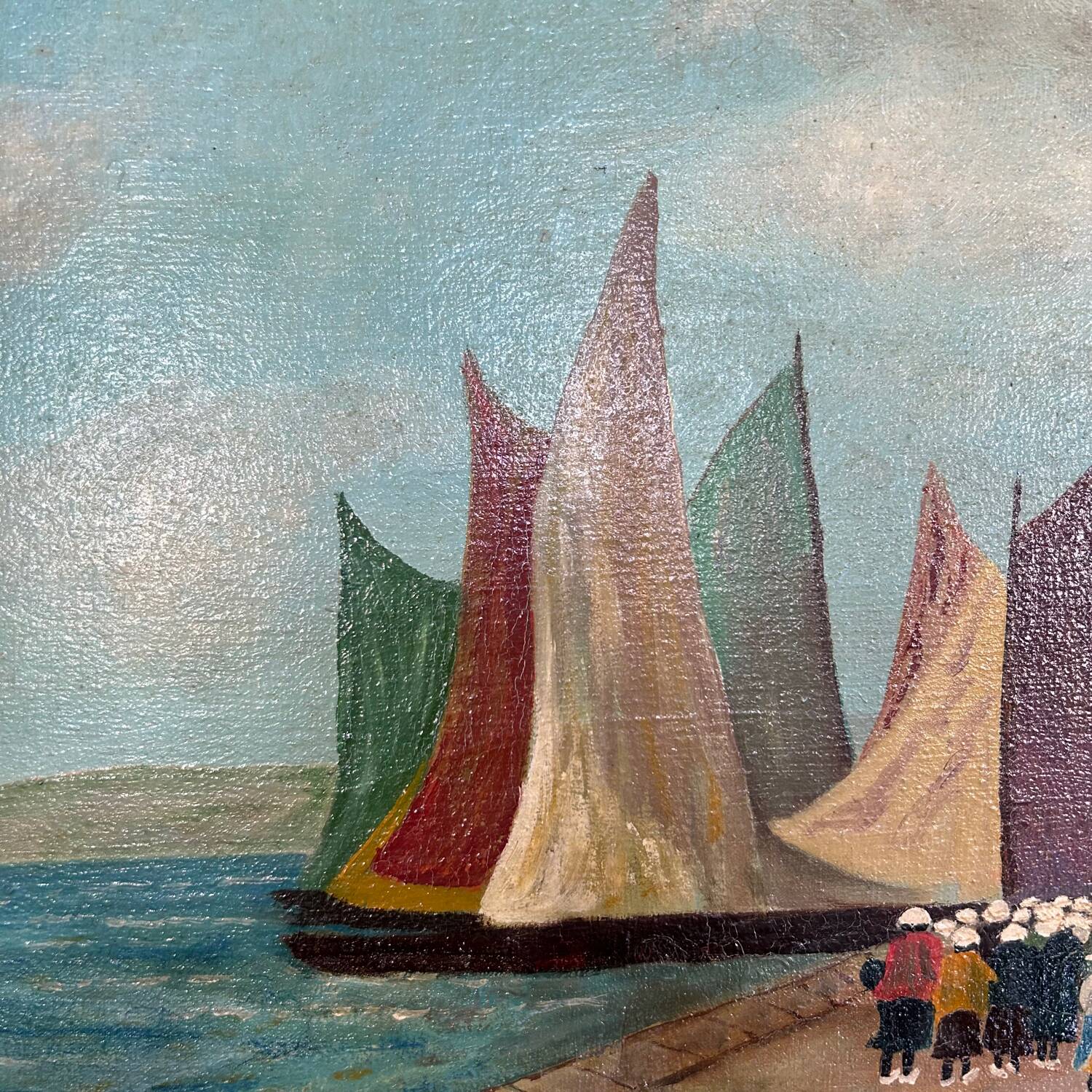 Large painting of an old fishing port