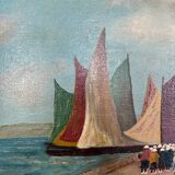 Large painting of an old fishing port