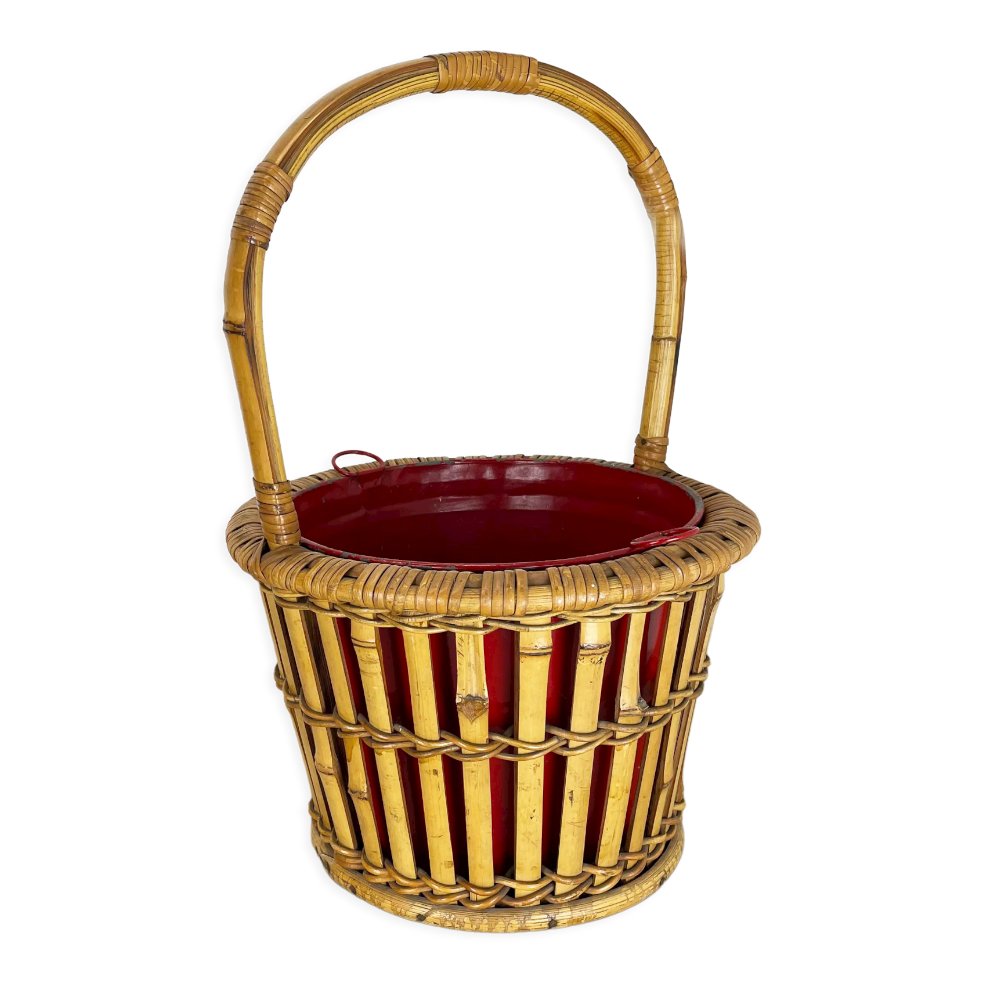 Minimalistic Bamboo Metal Planter Plant Stand Matégot Style, France, 1960s