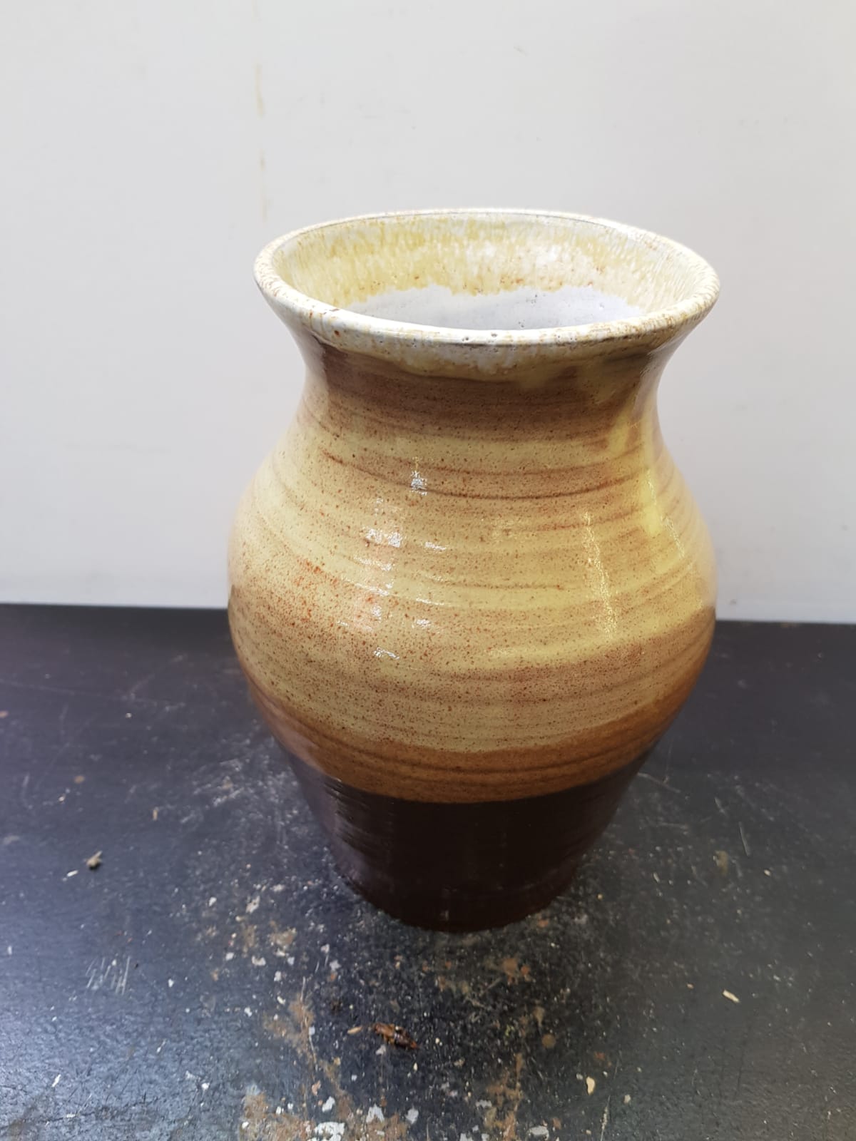 Vase Soulaines Dhuys royer enamelled stoneware brown beige vintage