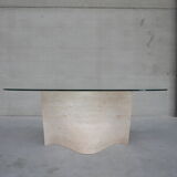 Travertine and glass dining table