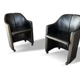 Paire de fauteuils "S142" d'Eugenio Gerli pour Tecno en cuir noir