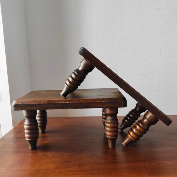 Paire de repose-pied vintage bois massif