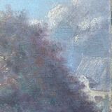 Tableau HST "Partie de campagne avec clocher" signé XIX° siècle