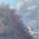HST painting "Country part with bell tower" signed 19th century