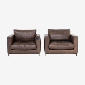 Pair de fauteuils 'reversi' en cuir Hannes Wettstein pour Molteni & C