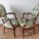 Pair armchairs Louis Philippe solid floral mahogany