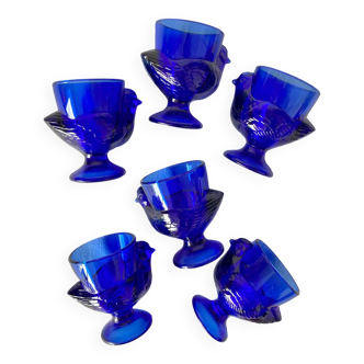 Lot de 6 coquetiers poule en verre bleu