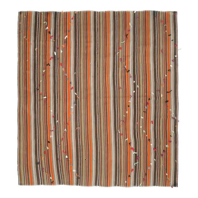Vintage Turkish Hand-Knotted Wool Cotton Orange Kilim Rug 252x280