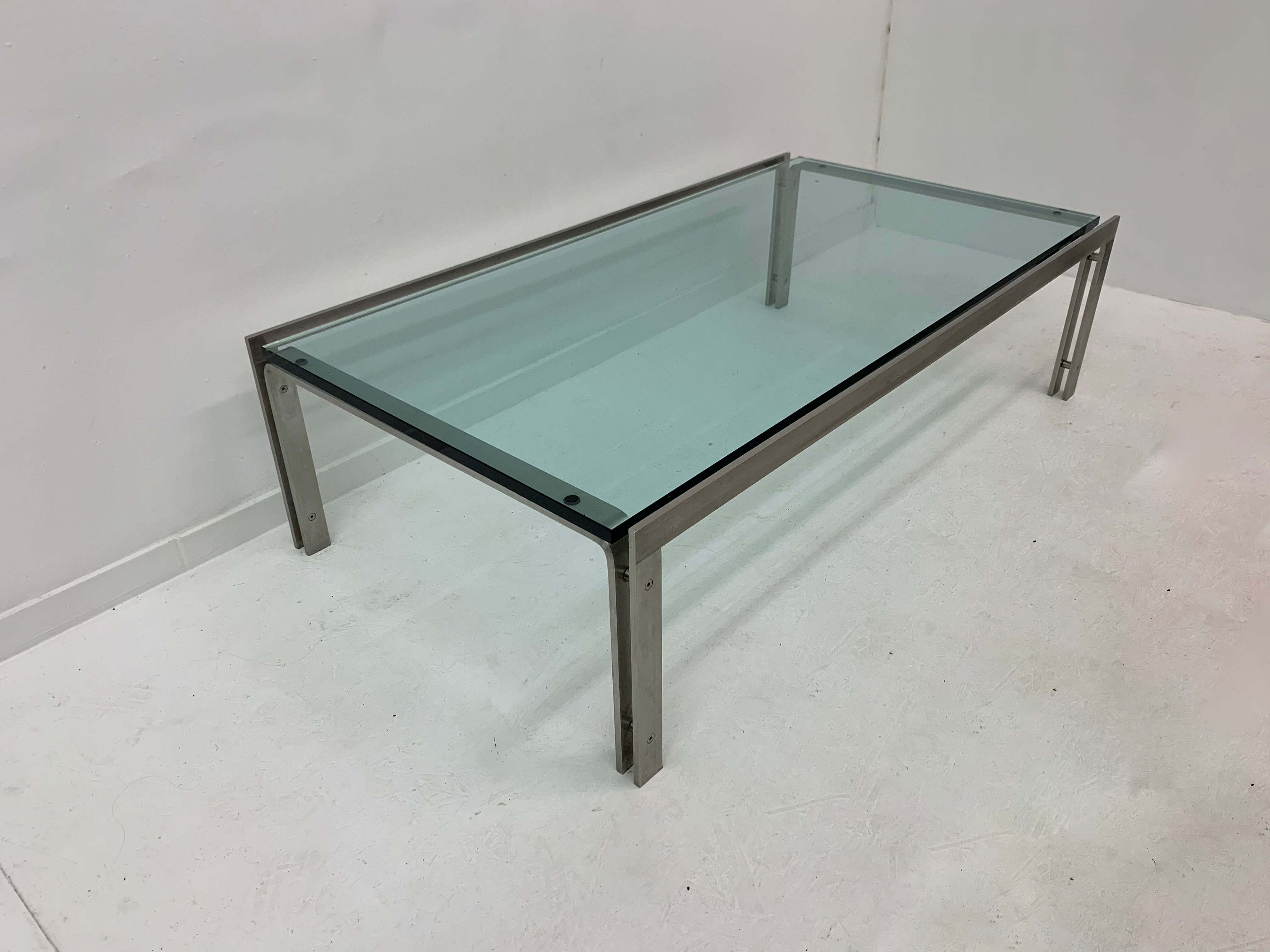 Rectangular Mid-Century Glass Coffee Table by Metaform, 1980s