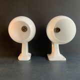Pair of Art Deco porcelain wall lights with white Opaline globes, 1920