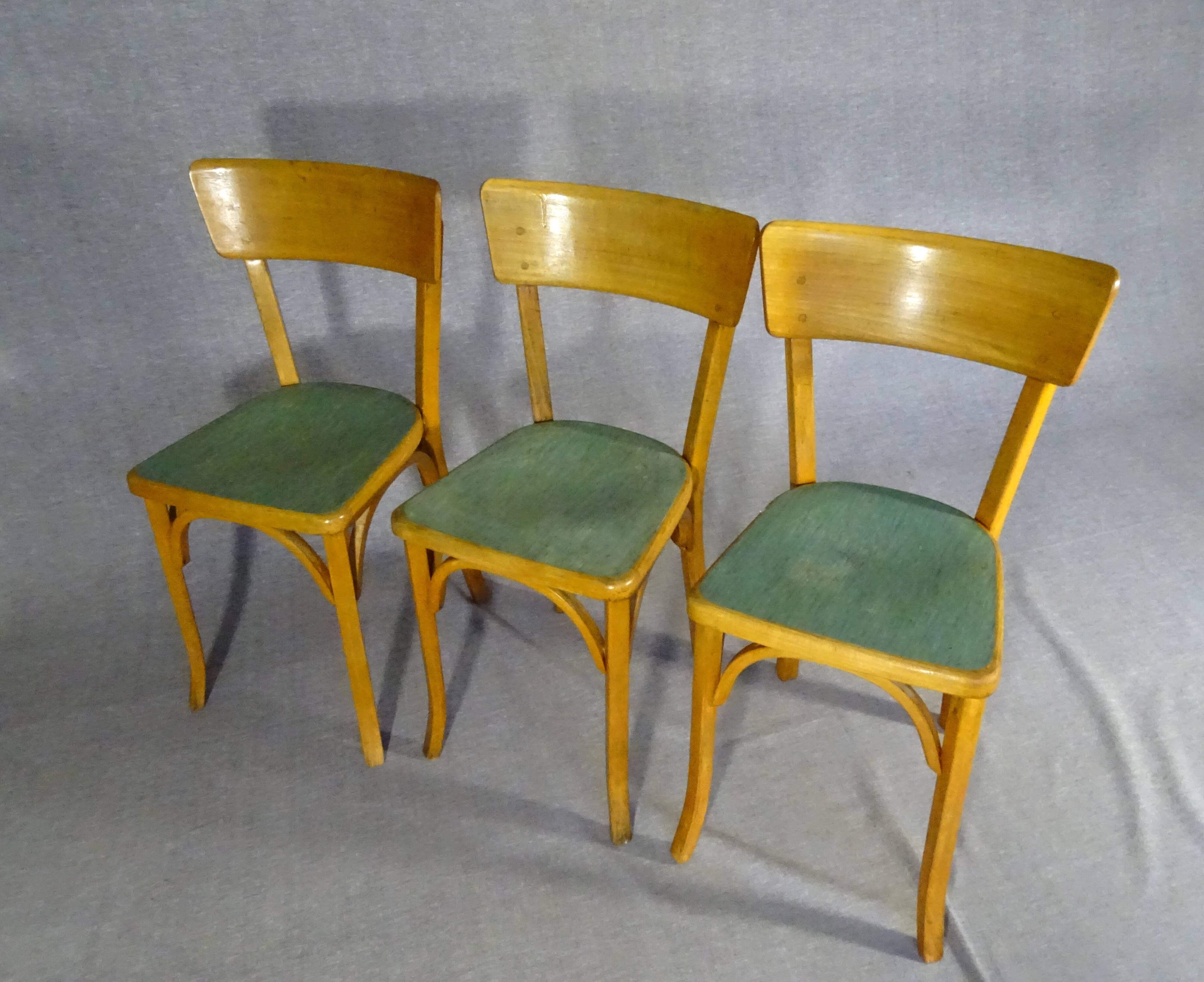 Set de 4 chaises Baumann 1955, cuisine - bistrot, assises linoléum