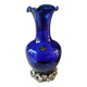 Corolle shaped vase in blown Art glass/Arte Murano Kristall Mery. Cobalt blue on a silver metal-look floral base. Dim 26 x 14 cm